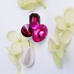 Vintage Ruby pink & pearl crystal Earrings